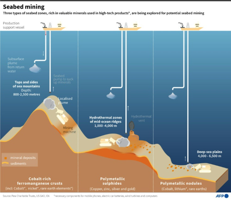 Gráfico que muestra los tres tipos diferentes de zonas de lecho marino que se están explorando en busca de minería potencial