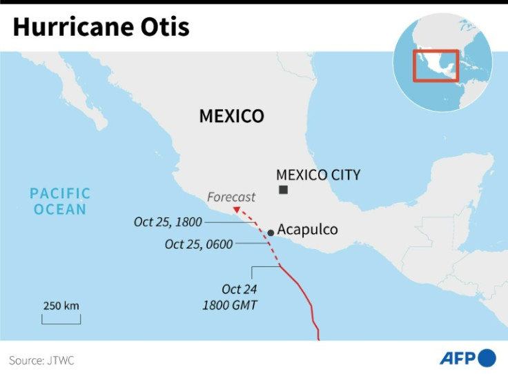 Mapa que muestra la trayectoria proyectada del huracán Otis, que se espera toque tierra el miércoles temprano.