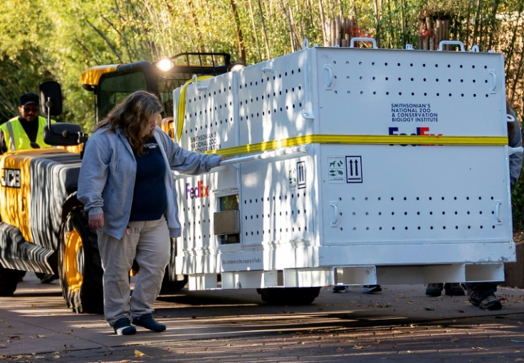 Una caja que transporta al panda Mei Xiang es sacada del Zoológico Nacional Smithsonian
